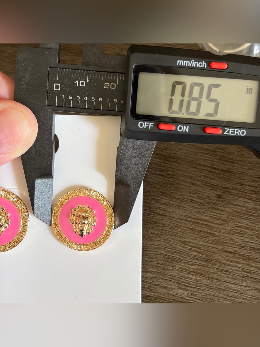 Gold Lion Head Pink Enamel Stud Earrings - Women Jewelry - Picture 6 of 6